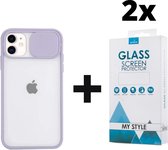 Backcase CamShield Slide Cover Camera Bescherming iPhone 12 Mini Paars - 2x Gratis Screen Protector - Telefoonhoesje - Smartphonehoesje