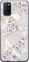 Casimoda® hoesje - Geschikt voor Oppo A92 - Stone & Leopard Print - Siliconen/TPU - Bruin/beige