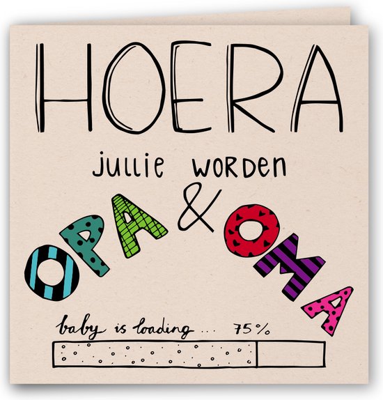 Opa & Oma - Landbouwafvalpapier - Wenskaart - Duurzaam - Vierkant - Dubbele kaart - Handlettering - Felicitatie