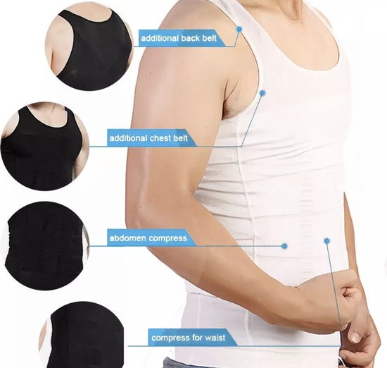 Chibaa - Premium Corrigerend Mannen Hemd - Ondersteuning - Body Buik Shapewear Shirt - Correctie Hemd - Buik weg - Buik verbergen - Strak lichaam - Wit - small