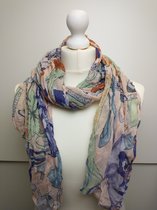Lange dames sjaal Valere fantasiemotief lichtroze paars bruin groen grijs zwart blauw