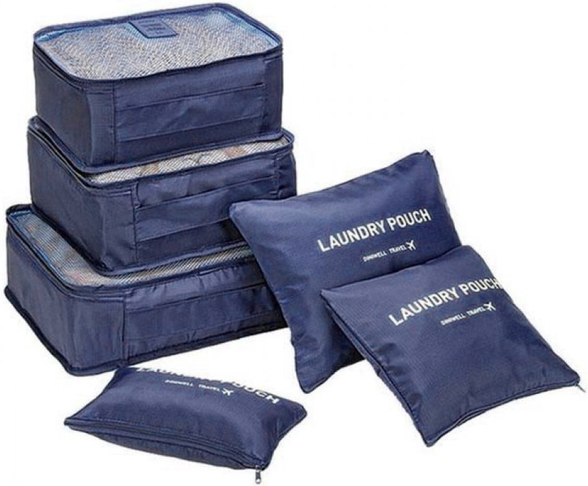 Reisorganizator voor valies - Set van 6 stuks - Navy blauw