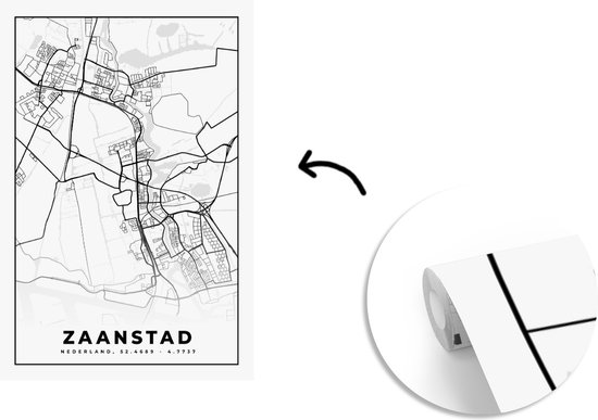 Papier peint - Papier peint photo peint Carte - Zaanstad - Zwart - Wit - Largeur 170 cm x hauteur 260 cm