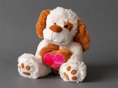 Knuffel hond creme hart 25 cm donkere variant