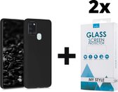 Siliconen Backcover Hoesje Samsung Galaxy A21s Zwart - 2x Gratis Screen Protector - Telefoonhoesje - Smartphonehoesje