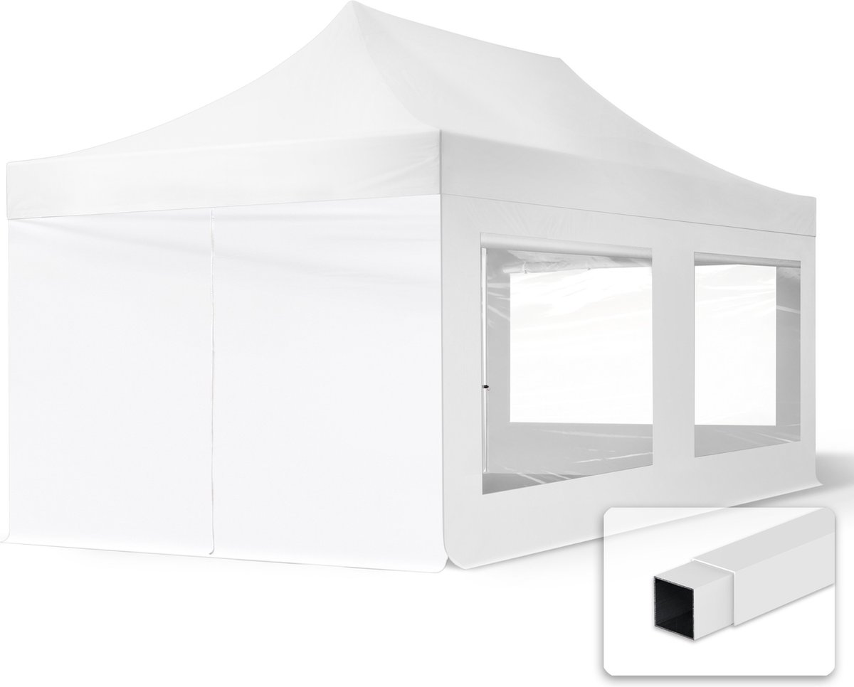 3x6 m Easy Up partytent Vouwpaviljoen ECONOMY staal 30mm met zijwanden (panorama) wit