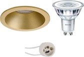 LED Spot Set - Pragmi Pollon Pro - GU10 Fitting - Inbouw Rond - Mat Goud - Verdiept - Ø82mm - Philips - CorePro 830 36D - 4W - Warm Wit 3000K - Dimbaar - BSE
