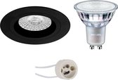 LED Spot Set - Pragmi Rodos Pro - GU10 Fitting - Inbouw Rond - Mat Zwart - Ø93mm - Philips - MASTER 927 36D VLE - 4.9W - Warm Wit 2200K-2700K - DimTone Dimbaar - BES LED