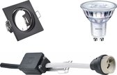 LED Spot Set - GU10 Fitting - Inbouw Vierkant - Mat Zwart - Kantelbaar 80mm - Philips - SceneSwitch 827 36D - 1.5W-5W - Warm Wit 2200K-2700K - Dimbaar