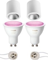 Proma Cliron Pro - Opbouw Rond - Mat Wit/Zilver - Verdiept - Ø90mm - Philips Hue - Opbouwspot Set GU10 - White and Color Ambiance - Bluetooth