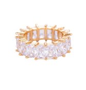 Glanzende Gouden Kubussen Design Ring - Ring met Zirkonen - Maat 18 - 14k Verguld - Dottillove