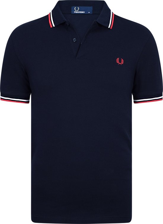 Fred Perry - Polo Navy White Red - Slim-fit - Heren Poloshirt Maat L