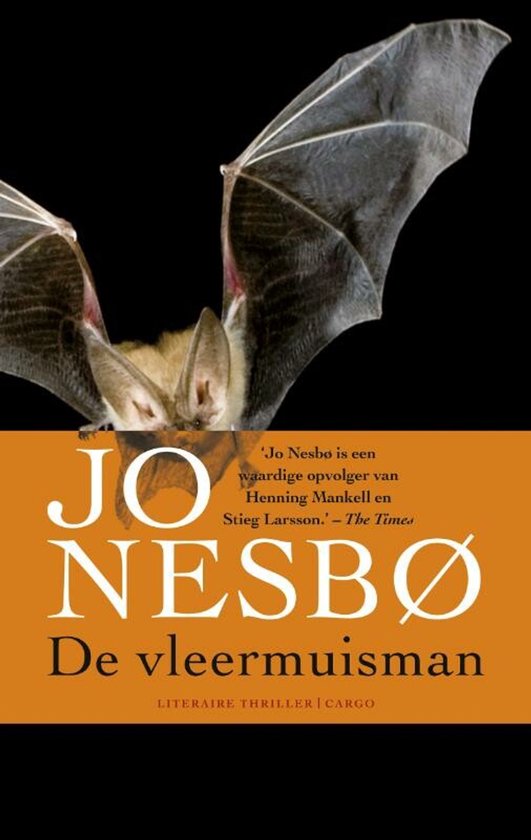 Boekomslag 'De vleermuisman' met een vleermuis en tekst: 'Jo Nesbø De vleermuisman'.