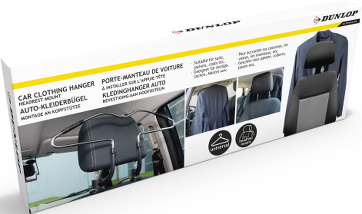 Cintre Voiture Dunlop Pour Appui-Tête - Acier Chromé 50cm - Transport Vêtements Sans Plis