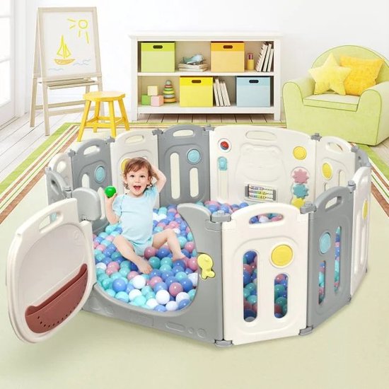 UISEBRT Babybox, opvouwbaar met deur en speelgoedboard, kunststof afsluiter, speelhek, beschermend rooster, activiteitencentrum voor kinderen, BPA-vrij, 16 panelen, blauw