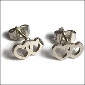 Aramat jewels ® - Oorbellen-dubbel hart- zweerknopjes-9x5mm- chirurgisch staal-zilverkleurig