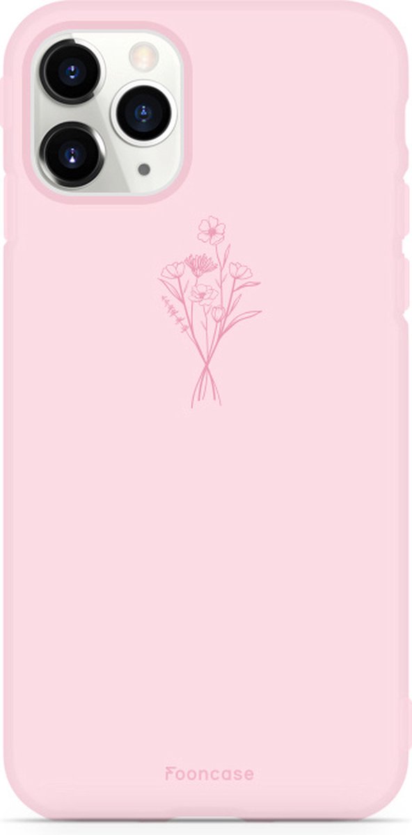 Fooncase Hoesje Geschikt voor iPhone 11 Pro Max - Shockproof Case - Back Cover / Soft Case - Roze / veldbloemen