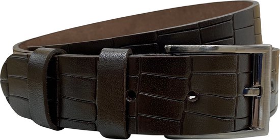 Riem Heren - Riem Dames - Donkerbruin - 4 cm - Kroko Print - Jeansriem - Totale Riem Lengte 115 cm (Taillemaat tot 95 cm)