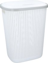 Wasmand met Deksel -  57 Liter -  34 x 44 x 56 Centimeter - Kunststof - Wit Grijs