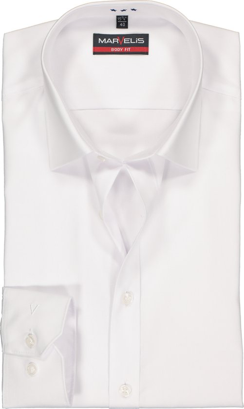 MARVELIS body fit overhemd - mouwlengte 7 - wit - Strijkvriendelijk - Boordmaat: