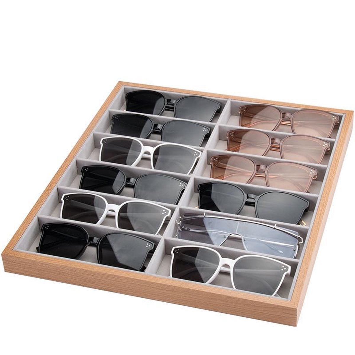 houten-zonnebrillen-display-opberg-box-voor-12-brillen-fluweel