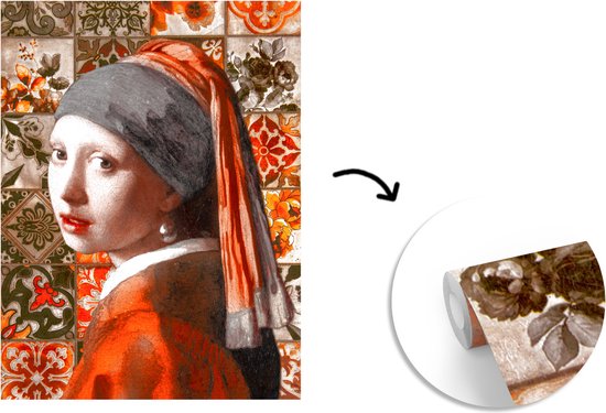 Papier Peint - Papiers Papier peint photo Vieux Maîtres - Jeune Fille à la Perle - Oranje - Zwart - Largeur 195 cm x hauteur 260 cm