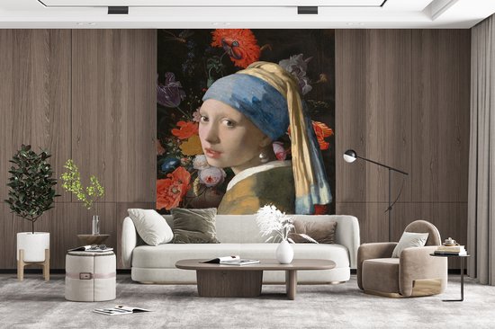 Papier peint - Papier peint photo Fille à la perle - Vermeer - Fleurs - Largeur 205 cm x hauteur 280 cm