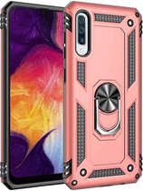 LuxeBass Hoesje geschikt voor Samsung Galaxy A50(s) Hoesje - Anti-Shock Hybrid Ring Armor Rosegoud