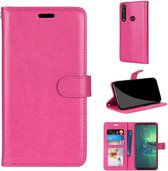 LuxeBass Hoesje geschikt voor Motorola One Macro hoesje book case roze - telefoonhoes - gsm hoes - telefoonhoesjes