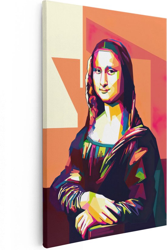 Artaza Canvas Schilderij Mona Lisa in Abstracte Kleuren - 20x30 - Klein - Foto Op Canvas - Canvas Print