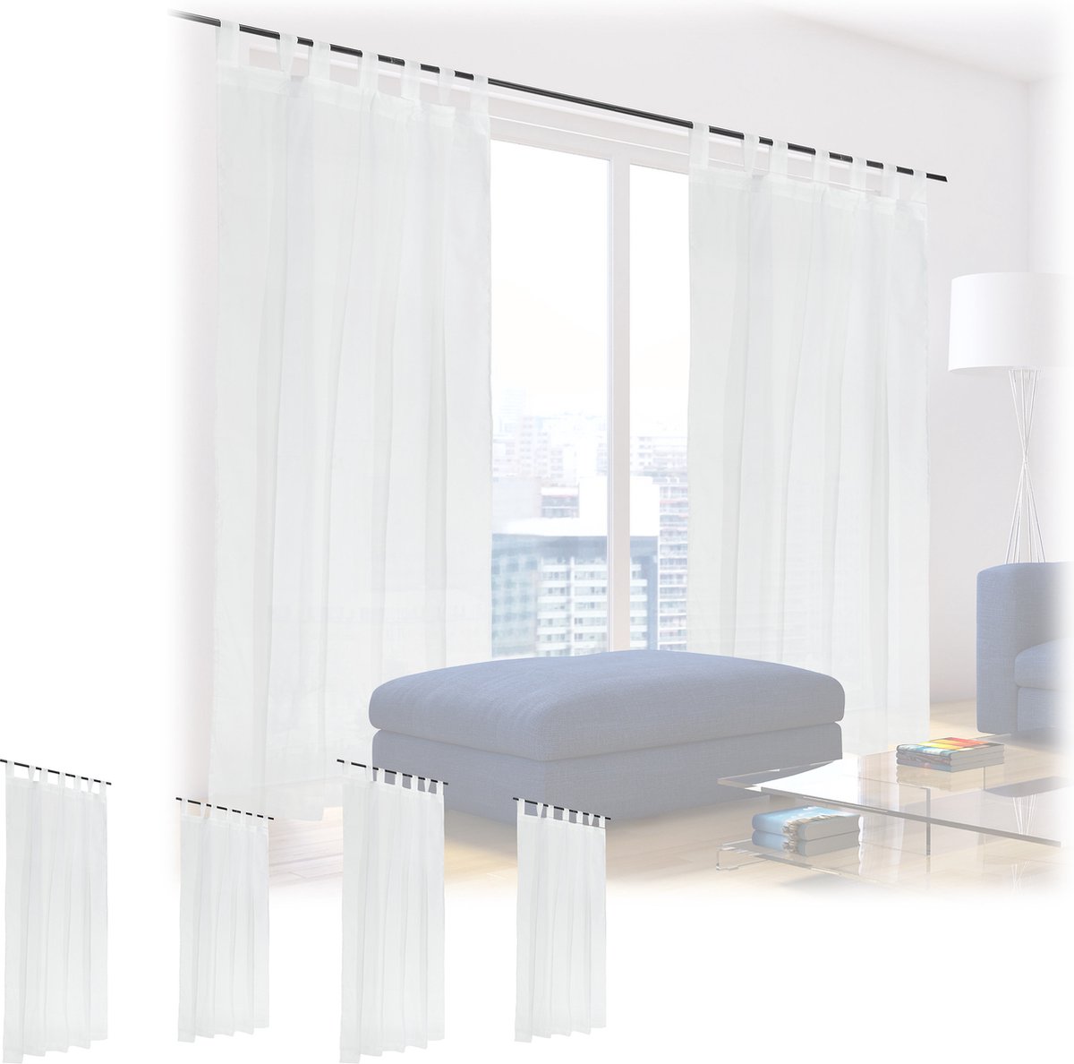 Relaxdays 6x vitrage kant en klaar - lichtdoorlatend - 140 x 225 cm - glasgordijn - wit
