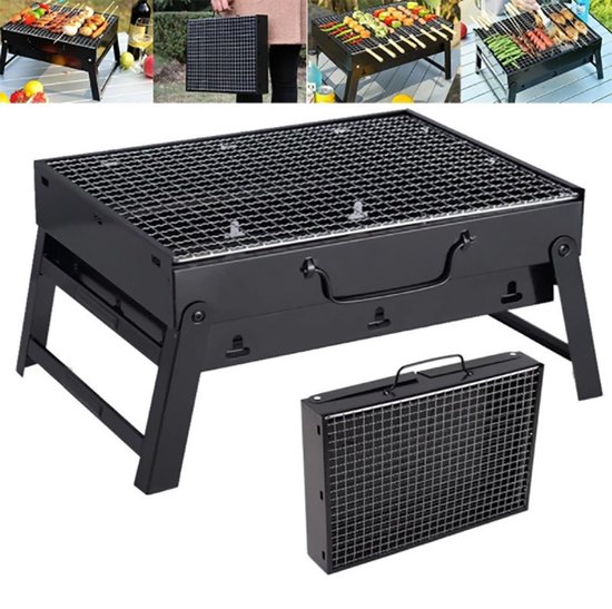Oustuff Opvouwbare BBQ - Picknick Barbecue - Houtskool Grill - Outdoor Kamperen - Opvouwbaar - 35 x 27 x 20cm - Draagbaar - Zwart van Oustuff — afbeelding 2