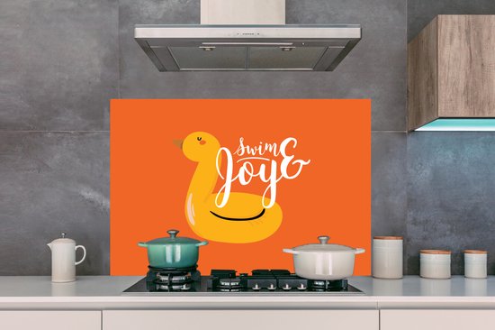 Spatscherm keuken 120x80 cm - Kookplaat achterwand Zomer - Oranje - Zwemband - Muurbeschermer - Spatwand fornuis - Hoogwaardig aluminium