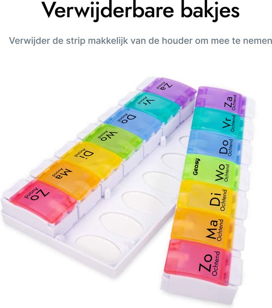 GEASY Pillendoos 7 dagen 2 Vakken - Pillendoosjes met handig kliksysteem - Grote vakken met sterke vergrendeling - Nederlandstalig - Medicijndoosje 7 dagen – Pillendoosjes 7 dagen 2 vakken – Pillendoosje