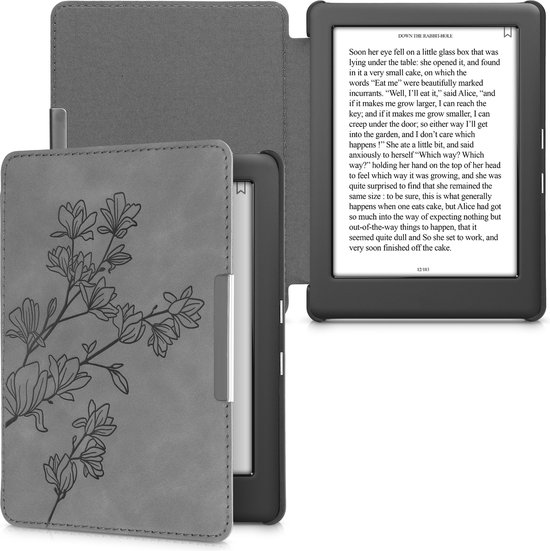 kwmobile e-reader hoesje geschikt voor Kobo Glo HD / Touch 2.0 hoes - Ereader flip case met standaard - Kunstleren e reader cover - Magnolia design in grijs van Merkloos — afbeelding 3