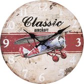 Wandklok Ø 30*3 cm Meerkleurig Hout Rond Vliegtuig Muurklok Hangklok Keukenklok