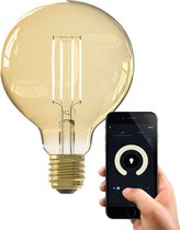 Calex Slimme Lamp - Wifi LED Filament Verlichting - Globe 9,5cm - E27 - Smart Lichtbron Goud- Dimbaar - Warm Wit licht - 7W