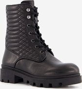 Groot leren meisjes veterboots - Zwart - Maat 34 - Echt leer