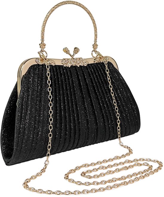 Pochette Unyqoos® brillante et élégante avec chaîne pour les occasions festives