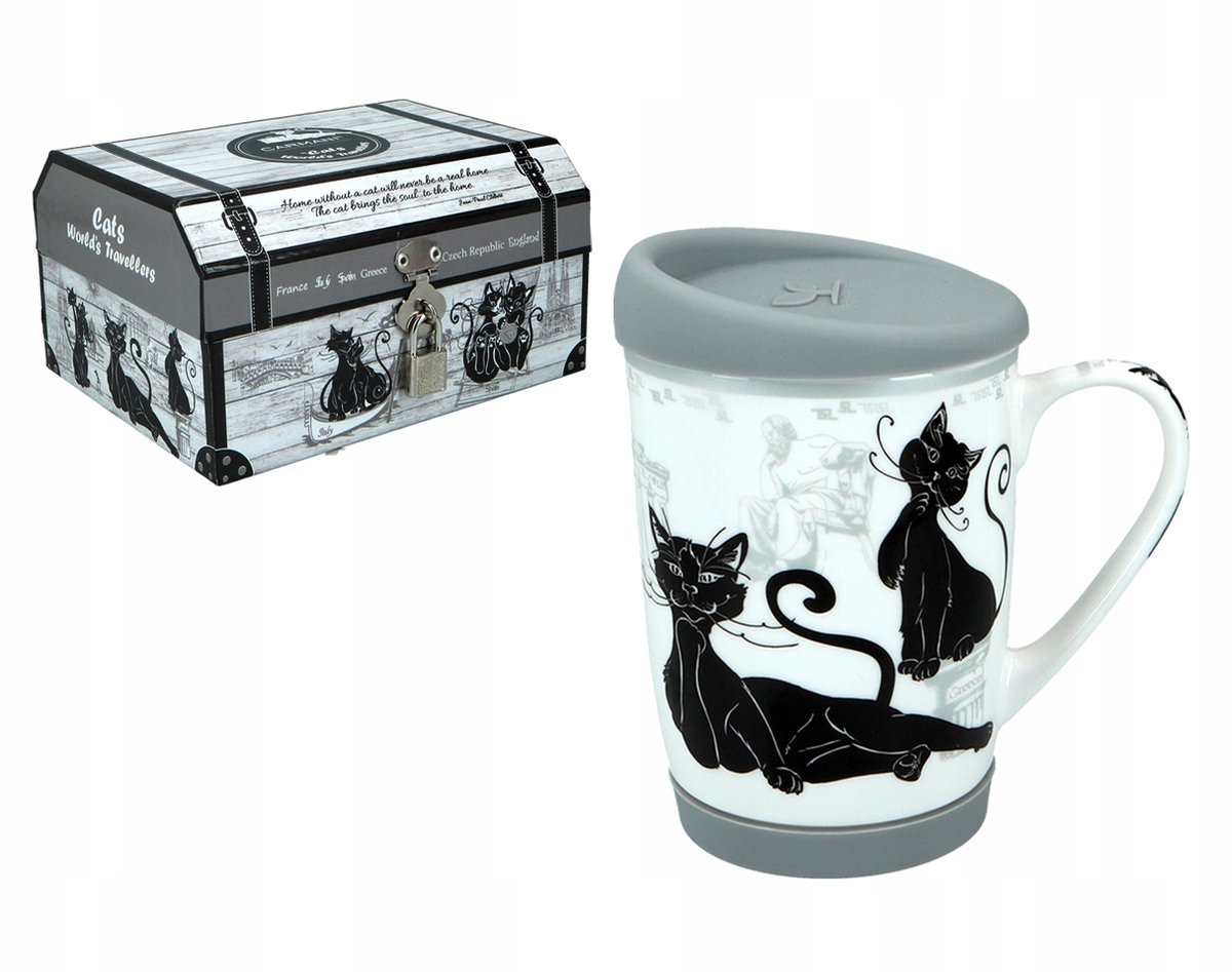 Reisbeker Crazy Cats 320ml - Keramiek met Deksel & Antislip