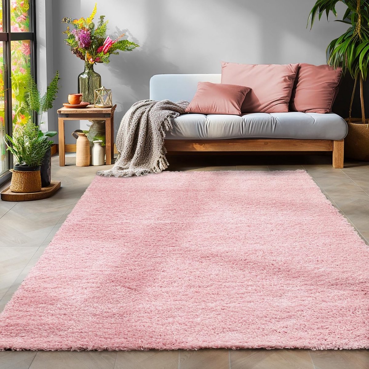 Basic Shaggy vloerkleed Roze Hoogpolig- 300x400 CM
