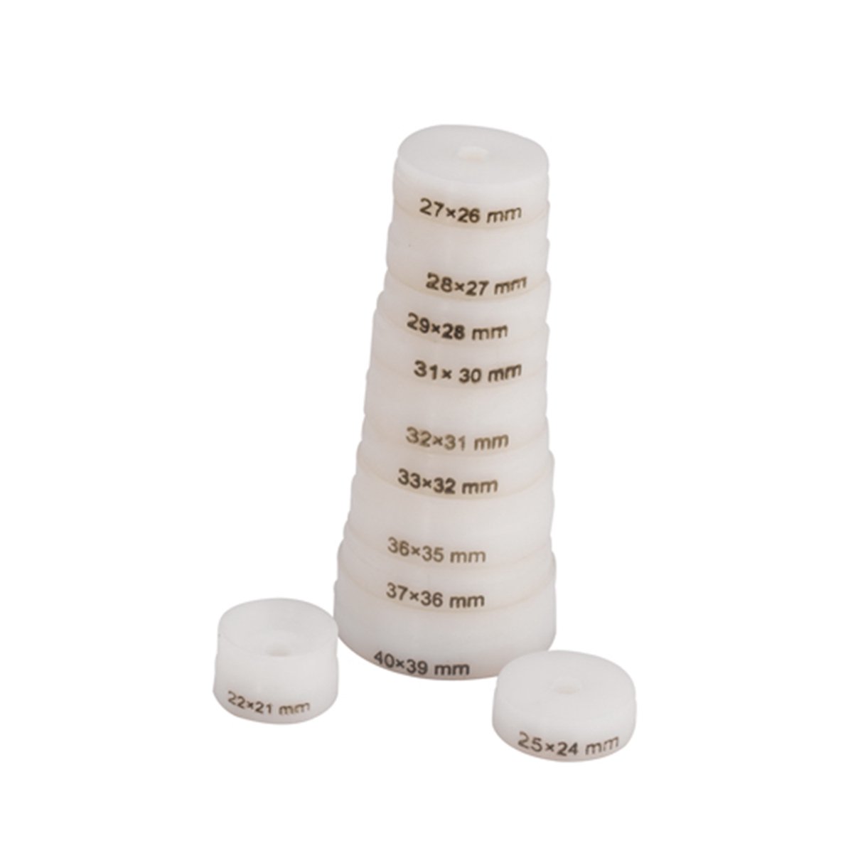 Drukstukset, 12-delig, voor Selva persmateriaal, 21 - 40 mm, rond, concaaf, dubbelzijdig te gebruiken