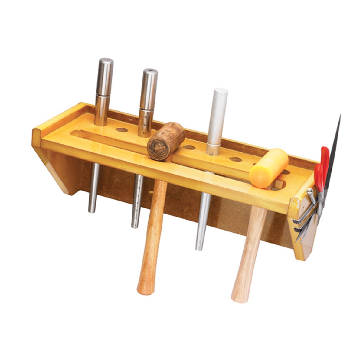 Staaf- en hamerstandaard van rood MDF, voor het handig organiseren en opbergen van gereedschap