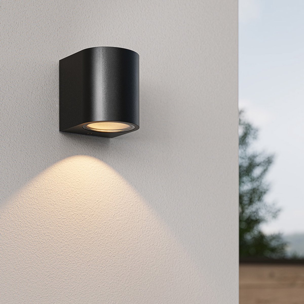 HOFTRONIC – Alvin Wandlamp rond – Dimbaar – Downlight – GU10 fitting excl. lichtbron – Matzwart polycarbonaat – IP65 – Binnen en buiten wandlampen