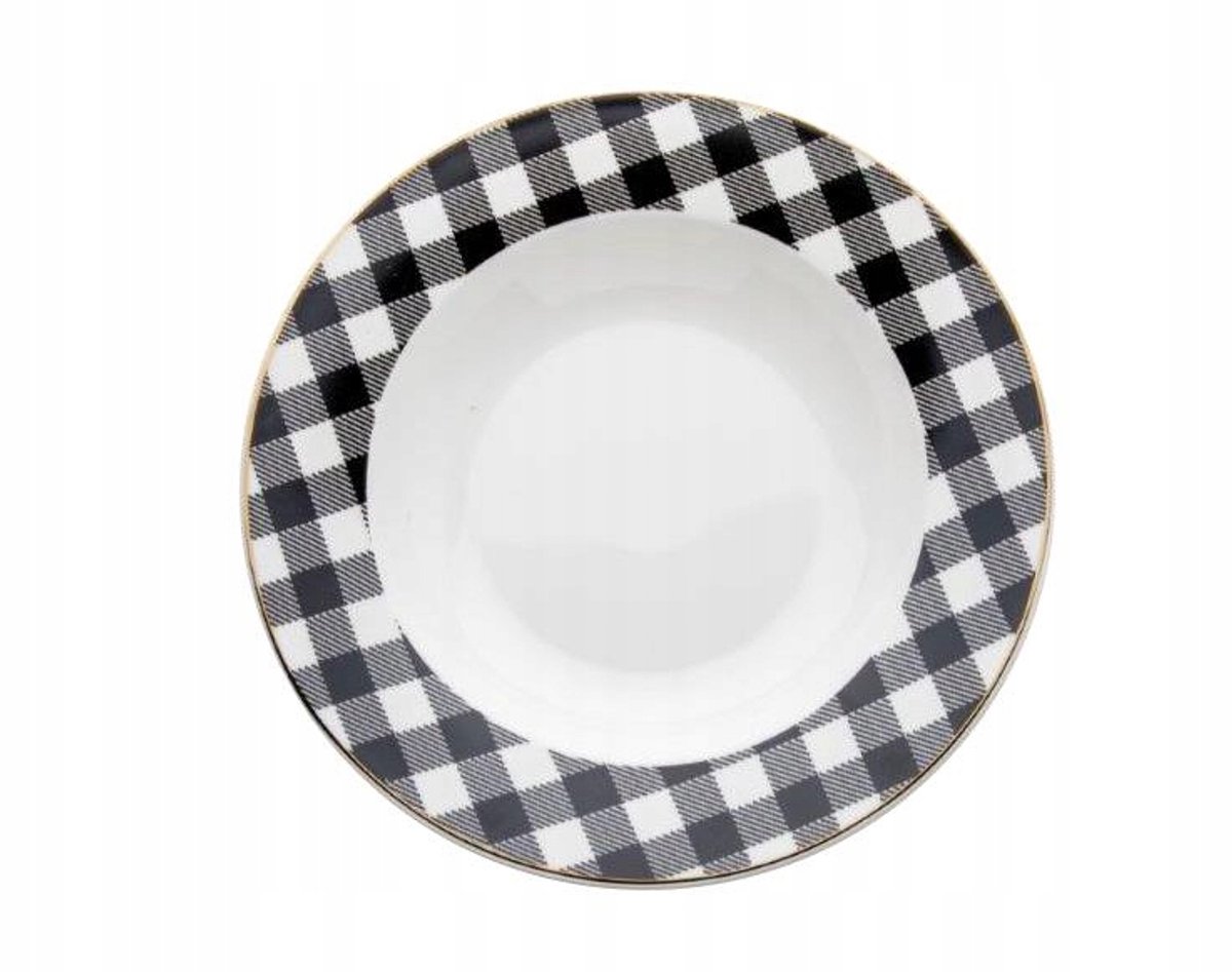 Diepe Winter Glam Grid Kom 21,5cm Porselein Wit Zwart