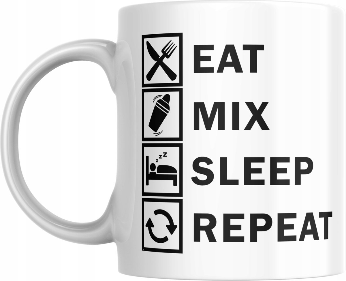 Unieke Mok: "Eat Mix Sleep Repeat" - Perfect Cadeau voor Barman/Barvrouw
