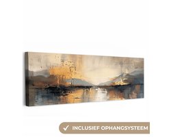 Canvas schilderij 150x50 cm - Wanddecoratie Abstract - Modern - Beige - Aesthetic - Goud - Muurdecoratie woonkamer - Slaapkamer decoratie - Kamer accessoires - Schilderijen op canvas