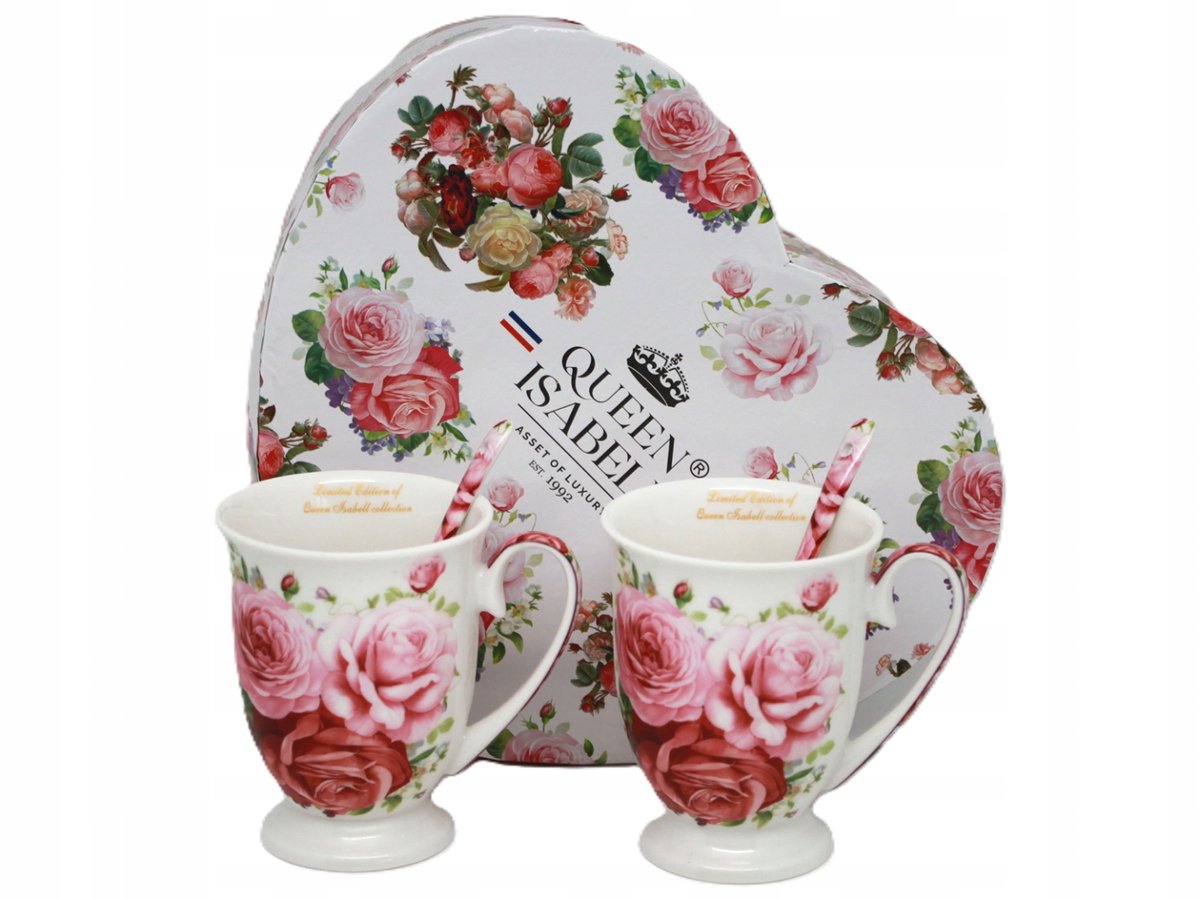Set van 2 Porseleinen Mokken 300ml met Rozen - Cadeauverpakking