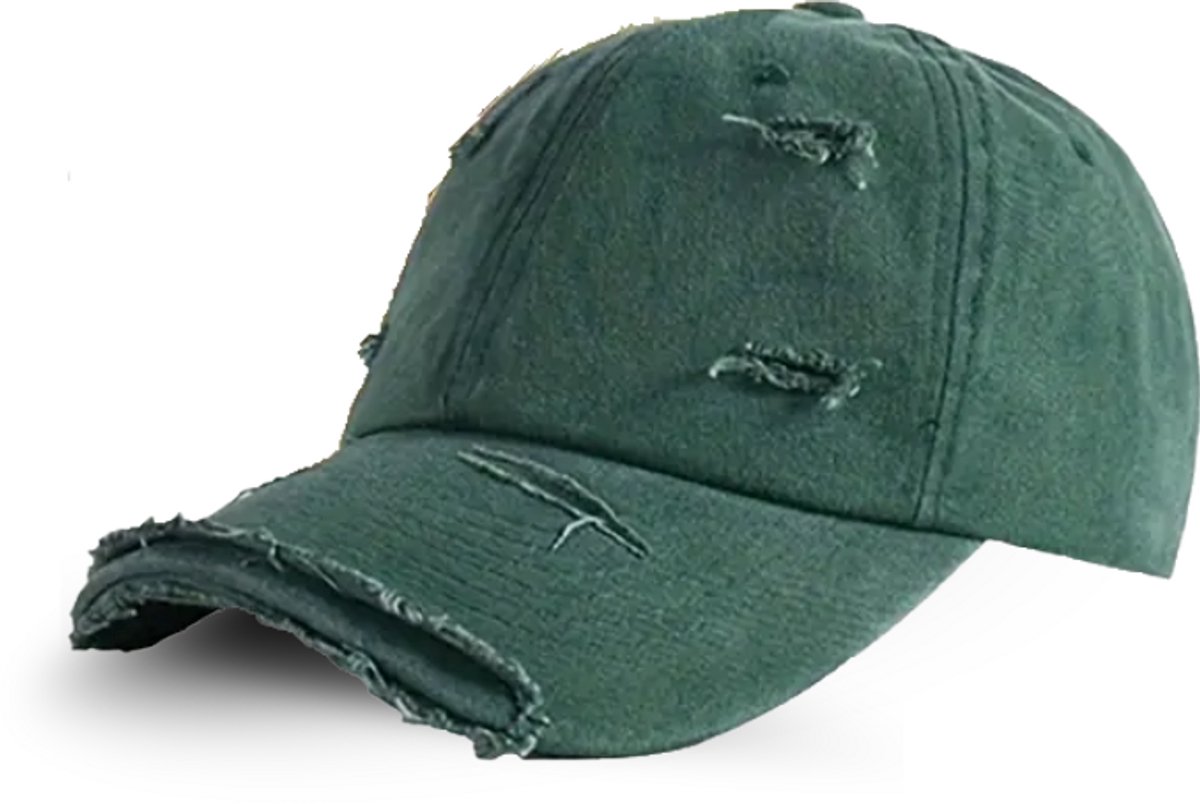 RIP 'ND TEAR Baseball Cap – Verstelbare Vintage Dad Cap met Versleten Look - Unisex Pet van Katoen – Casual Streetwear - Groen