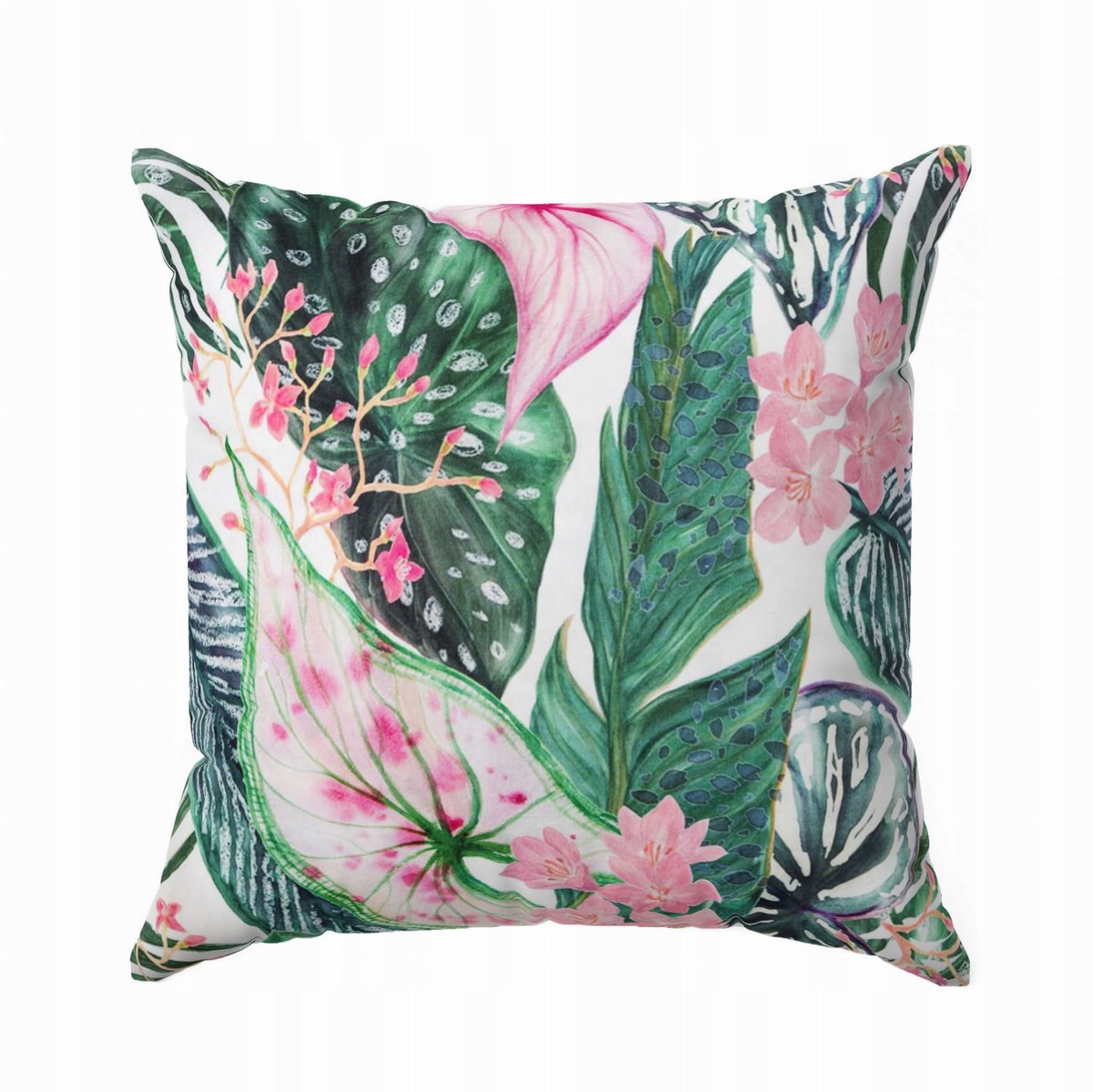 Decoratieve Kussensloop Eli Bladeren 45x45 cm - Wit, Groen, Roze